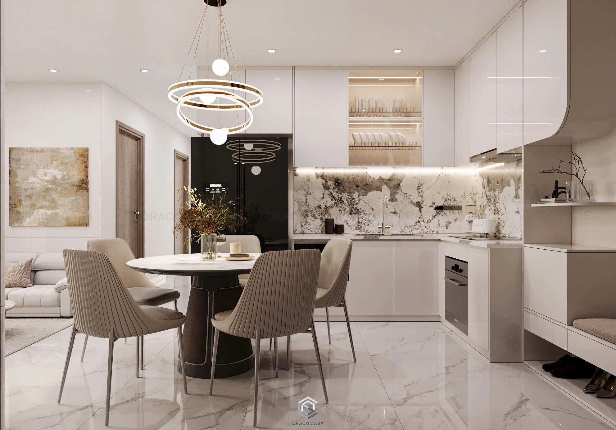Thiết kế nội thất chung cư 2 phòng ngủ hiện đại - tối giản