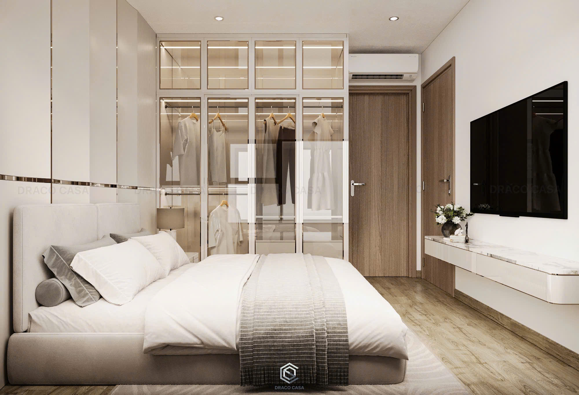 Thiết kế nội thất chung cư 2 phòng ngủ hiện đại - tối giản